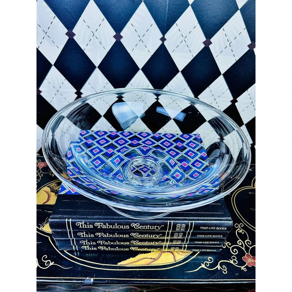 Vintage Wide 12 Inch Clear Glass Centerpiece Bowl‎ Pedestal Compote